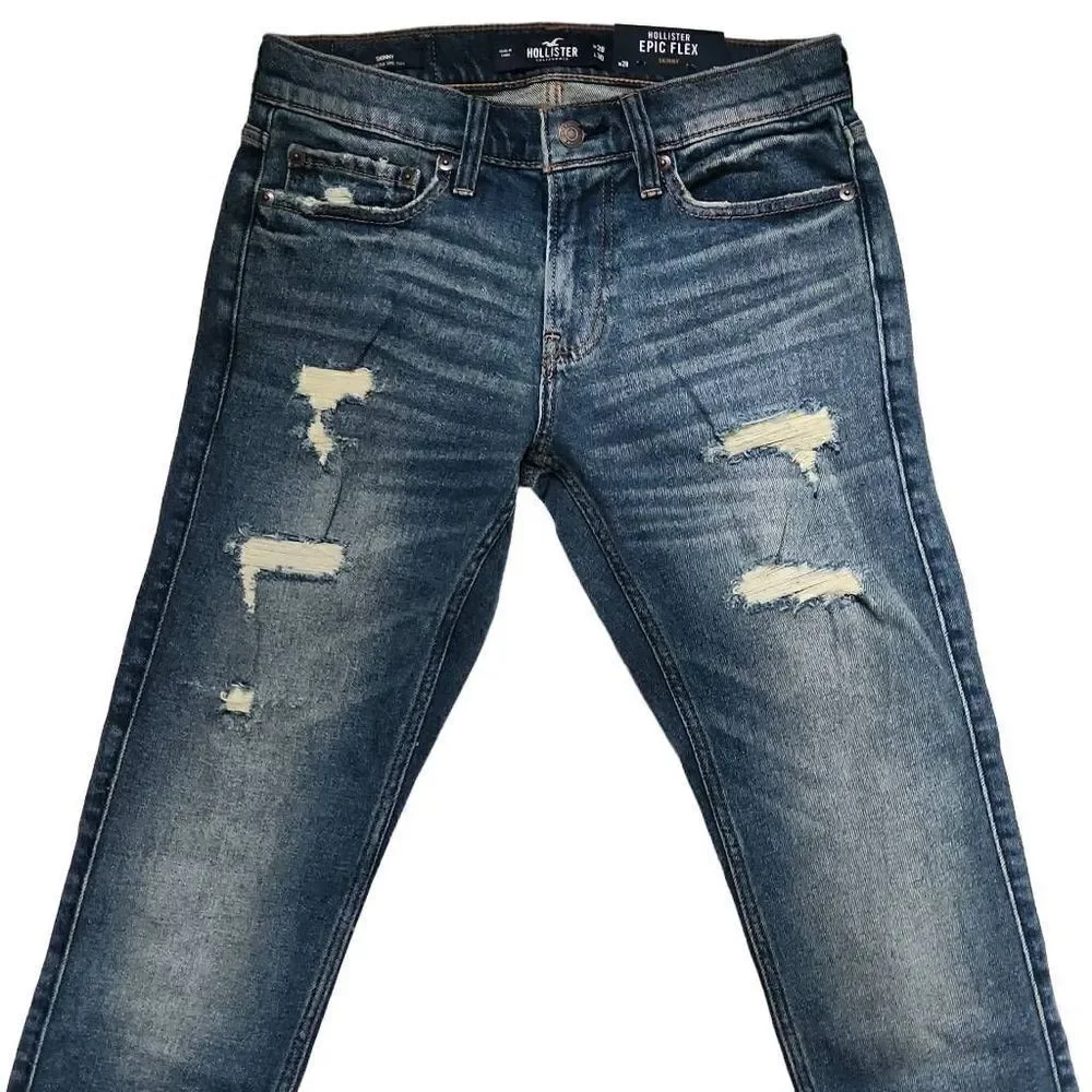 Hollister Men's Size 28 x 30 Blue Epic Flex Skinny Distressed Jeans